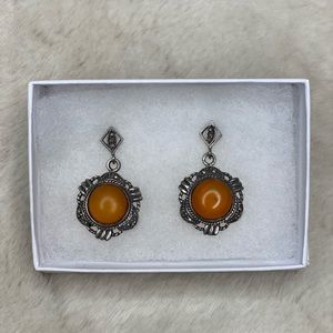 Sterling Silver Vintage Amber Earrings